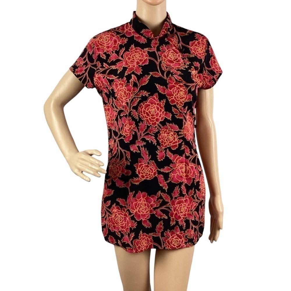 Victoria's Secret Collection Vintage Pajama Top Size S Black Red Floral